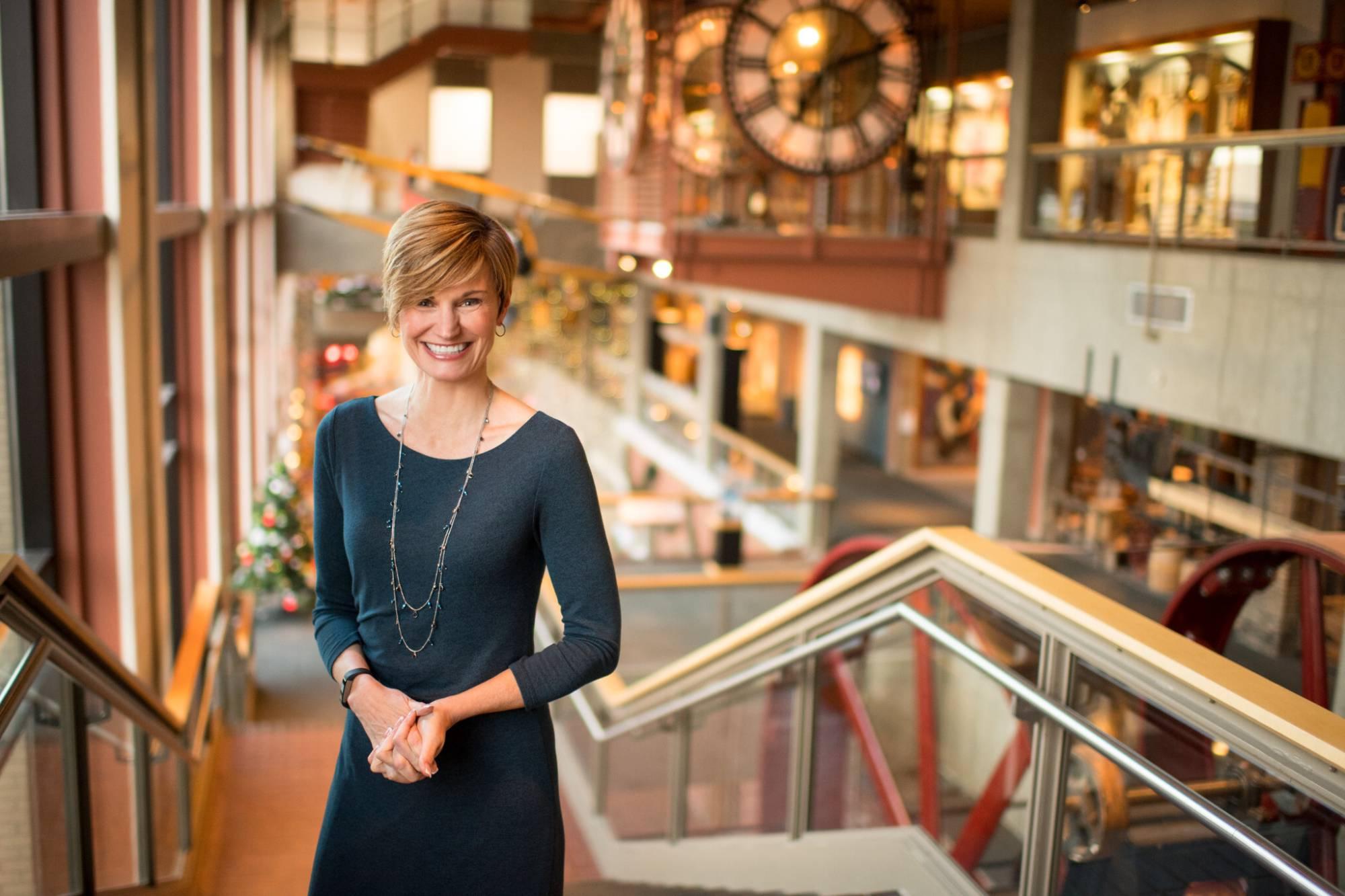 A GVSU public administration alumna working at her job in Grand Rapids.